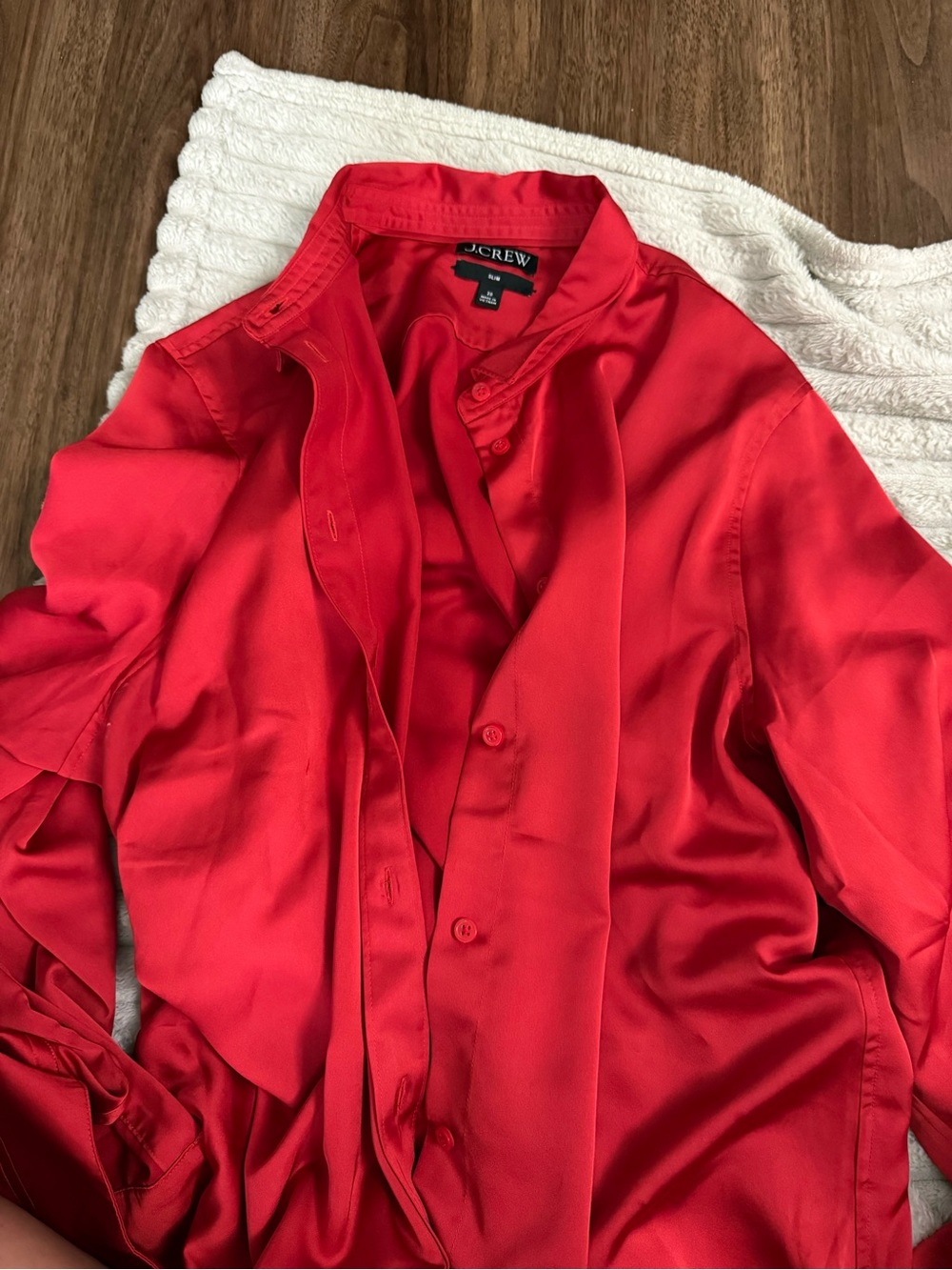Women’s Red Satin J Crew Button Up Shirt